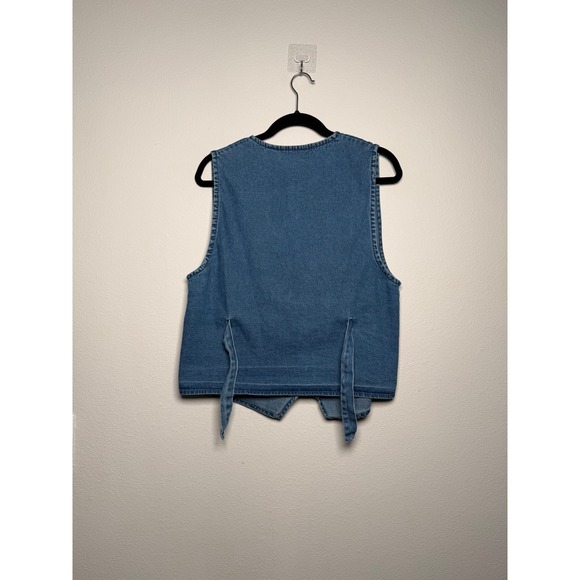 Vintage Denim Vest  Embroidered Button Floral Applique - Picture 6 of 7